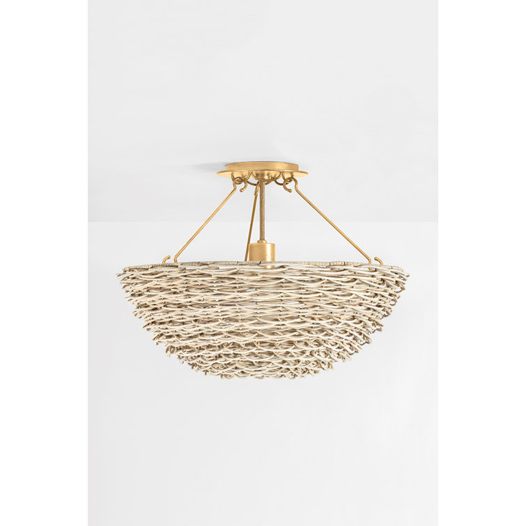 Vintage Gold Leaf Woven Wicker Semi Flush Mount Light
