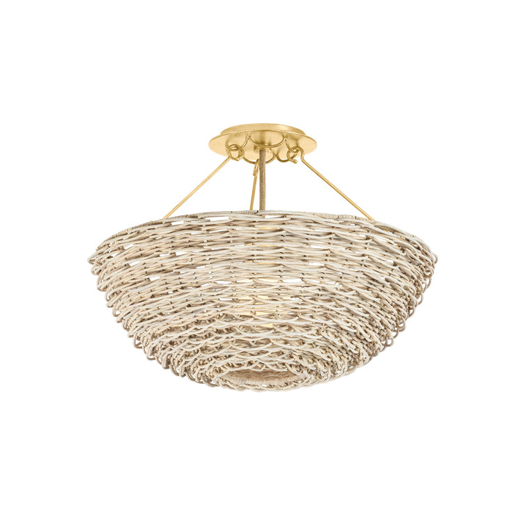Vintage Gold Leaf Woven Wicker Semi Flush Mount Light