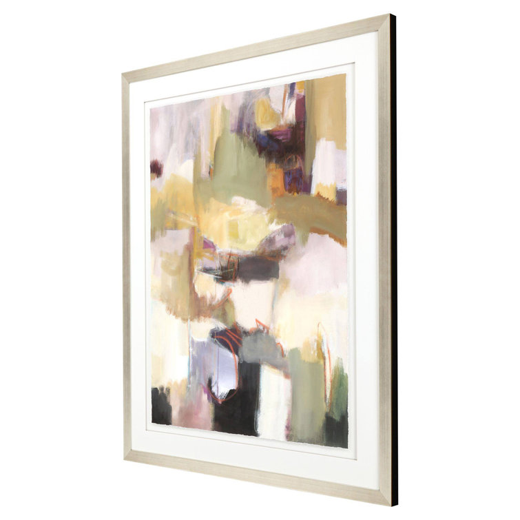 Large Multicolor Abstract Canvas Print with Silver Frame