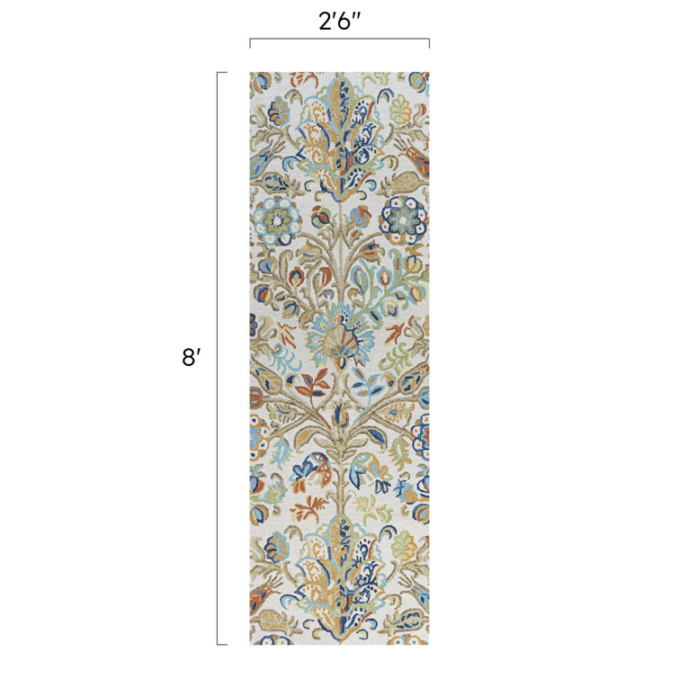 Ivory Floral Hand-Tufted Wool Runner Rug 2'6" x 8'