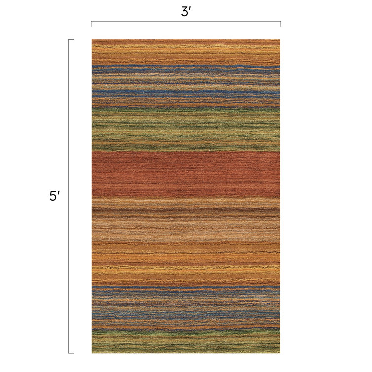Handwoven Multicolor Stripe Tufted Wool Area Rug 3' x 5'