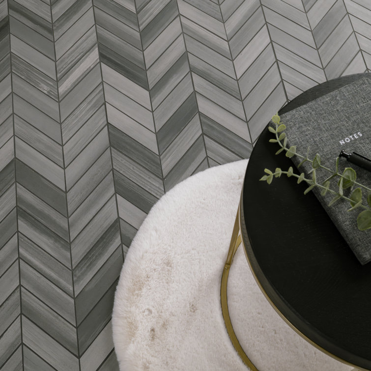 Graphite Matte Porcelain Chevron Mosaic Floor and Wall Tile