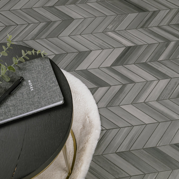 Graphite Matte Porcelain Chevron Mosaic Floor and Wall Tile