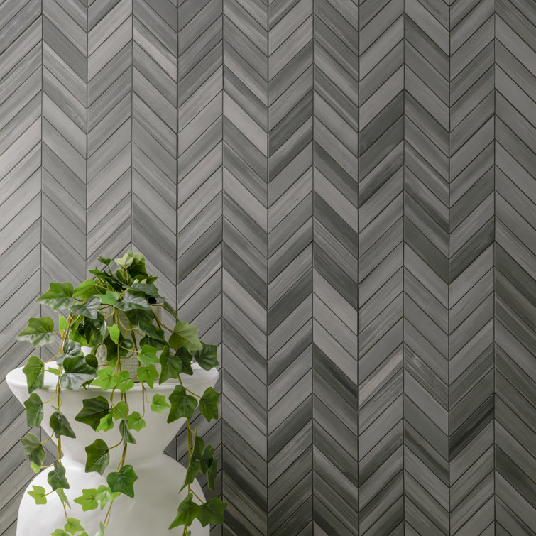 Graphite Matte Porcelain Chevron Mosaic Floor and Wall Tile