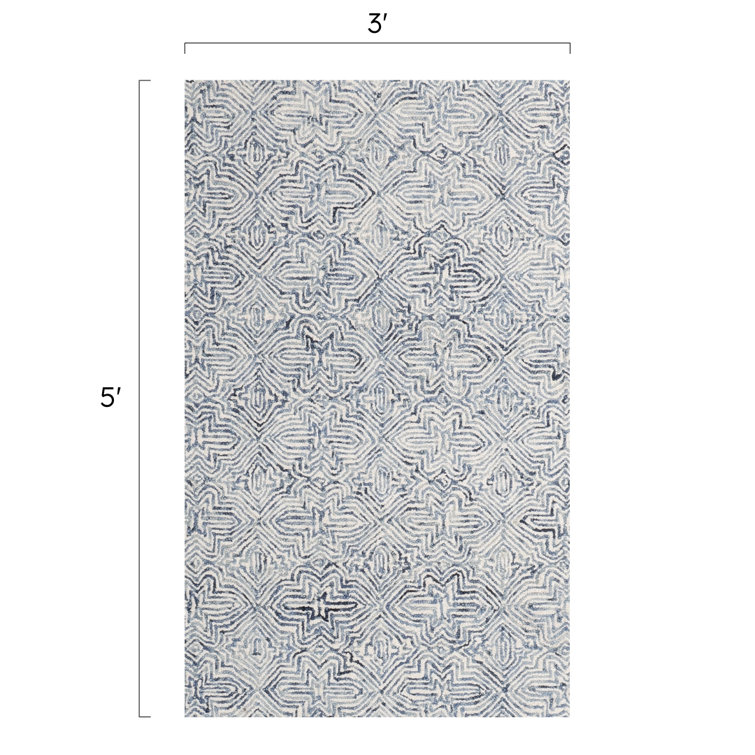 Handmade Blue and White Wool Tufted Area Rug
