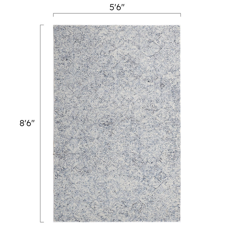 Hand-Tufted Blue and White Wool Rectangular Area Rug