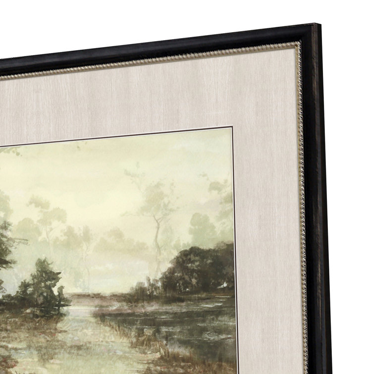 Muted Green and Brown Landscape Print with Black and Gold Frame