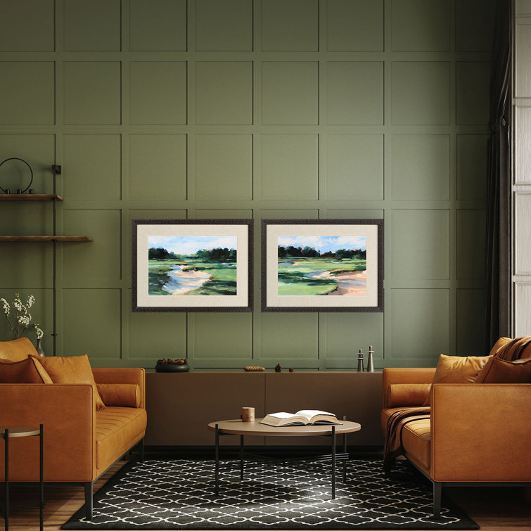 Verdant Green Golf Course Landscape Set with Black Wood Frame