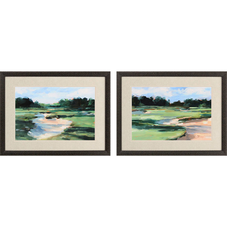 Verdant Green Golf Course Landscape Set with Black Wood Frame