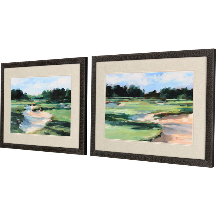 Verdant Green Golf Course Landscape Set with Black Wood Frame
