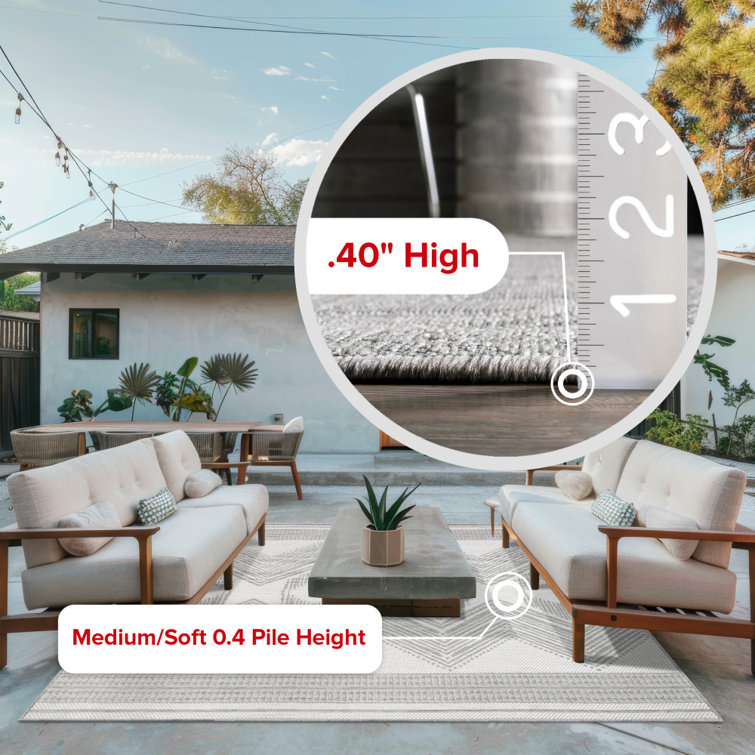 Modern Boho Light Grey Square Synthetic Indoor/Outdoor Rug