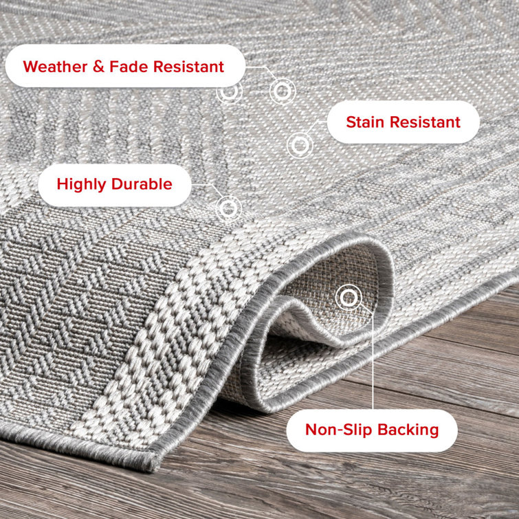 Modern Boho Light Grey Square Synthetic Indoor/Outdoor Rug