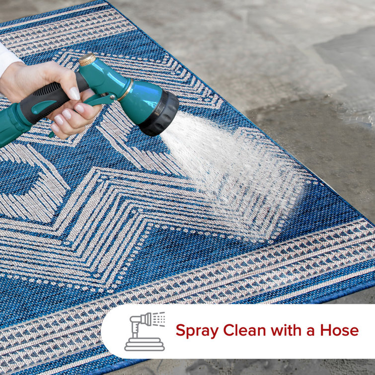 Ranya Blue and White Geometric Synthetic 5' x 8' Area Rug