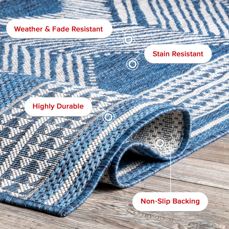 Ranya Blue and White Geometric Synthetic 5' x 8' Area Rug