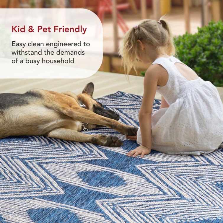 Ranya Blue and White Geometric Synthetic 5' x 8' Area Rug