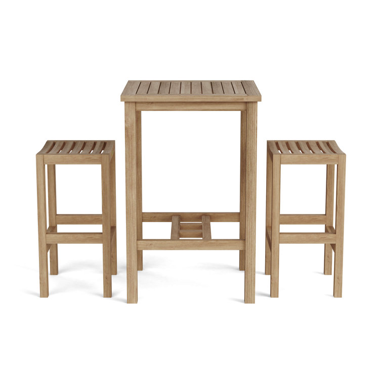 Natural Teak 3-Piece Outdoor Bar Set with Stools