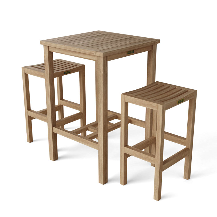 Natural Teak 3-Piece Outdoor Bar Set with Stools