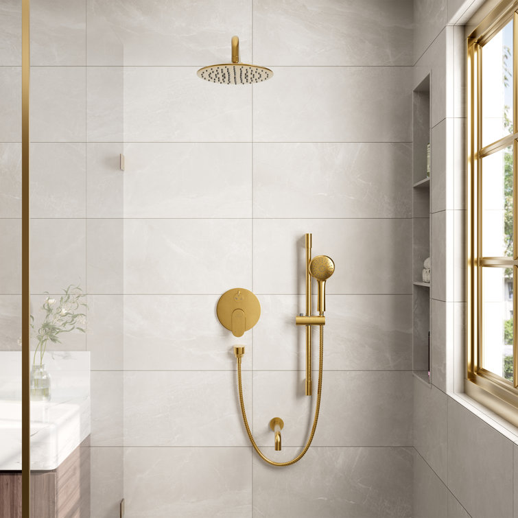 Brushed Gold Dual Shower System with Adjustable Handheld