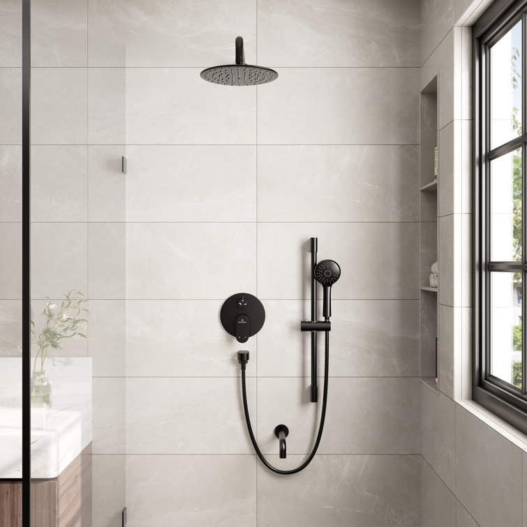 Matte Black Adjustable Height Rain Shower System with Handheld