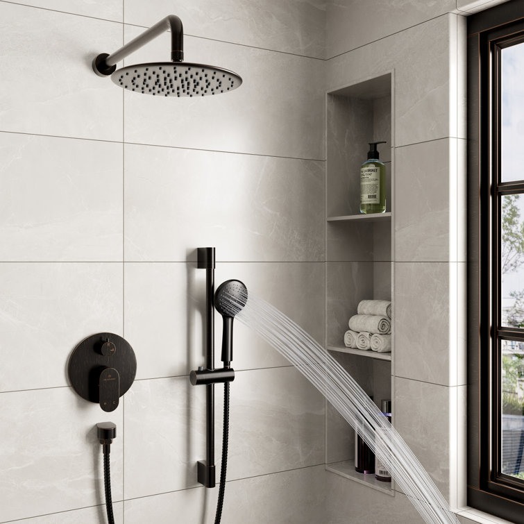 Oil-Rubbed Bronze Adjustable Height Rain Shower System with Handheld