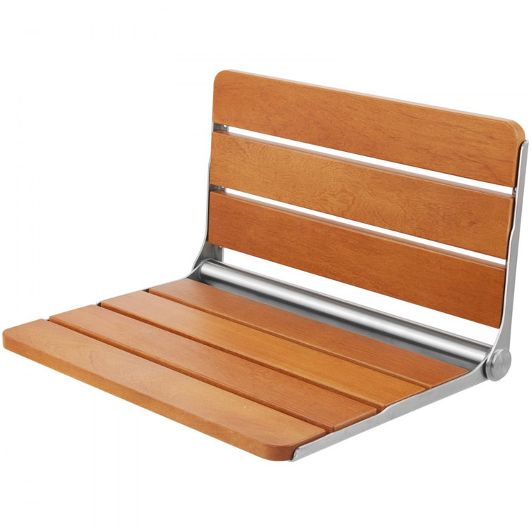Wall-Mounted Teak Wood Folding Shower Bench, 20.9 x 16 inches