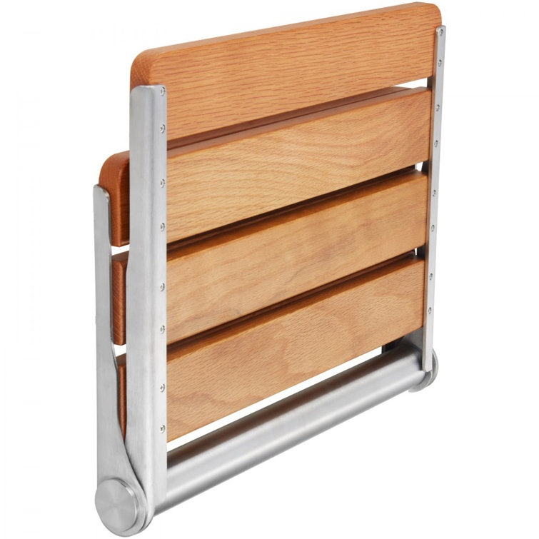 Teak and Stainless Steel Wall-Mounted Folding Shower Seat