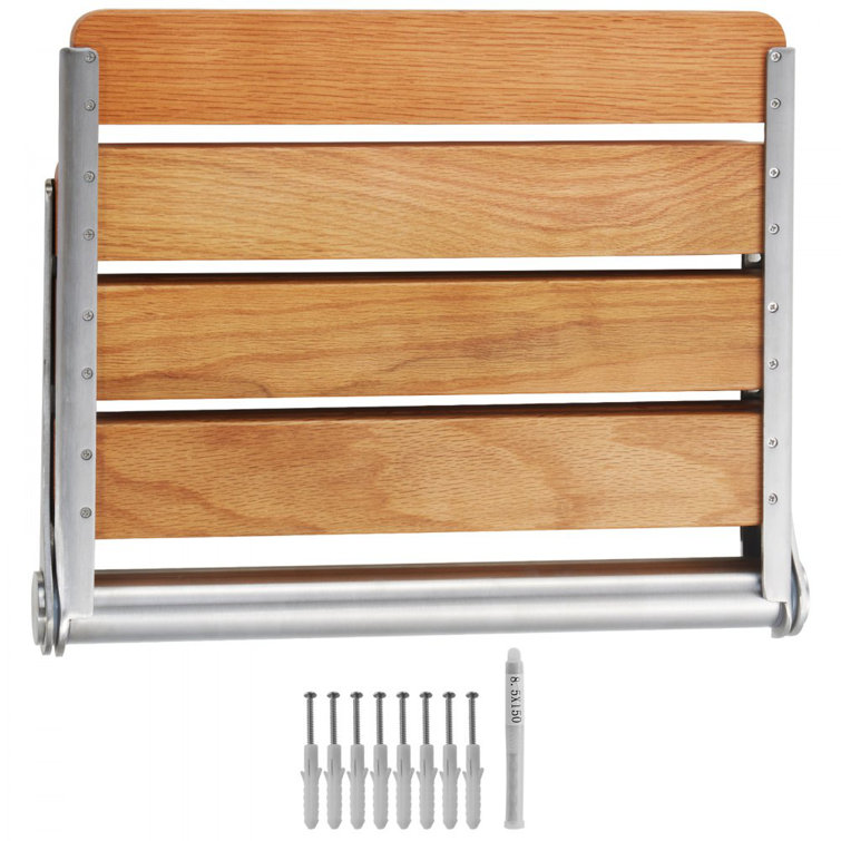 Teak and Stainless Steel Wall-Mounted Folding Shower Seat