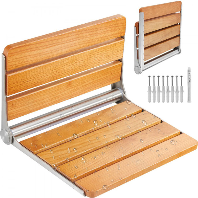 Teak and Stainless Steel Wall-Mounted Folding Shower Seat