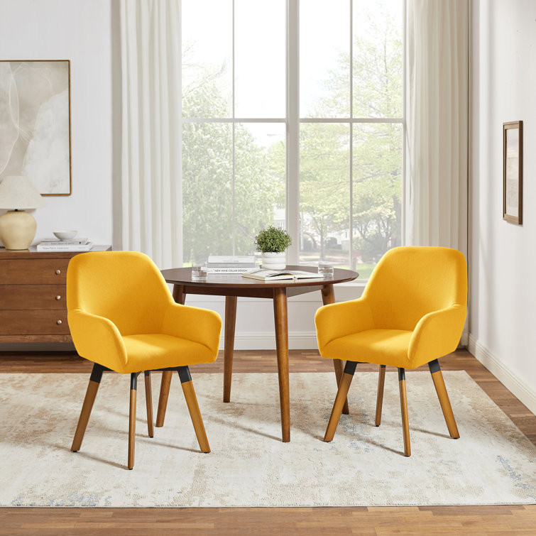 Rayshawn Yellow Velvet Swivel Accent Chair with Metal Base
