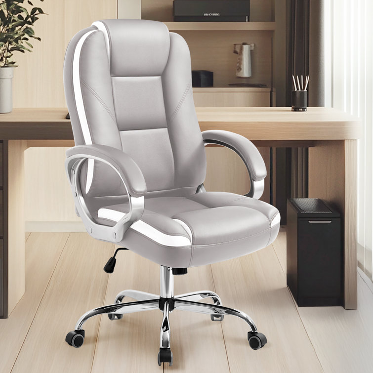 Gray High Back Ergonomic Leather Executive Office Chair