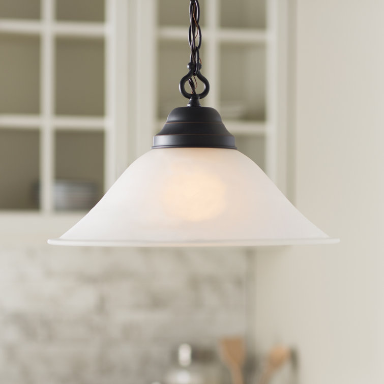 Mini Alabaster Glass & Oil-Rubbed Bronze Pendant Light