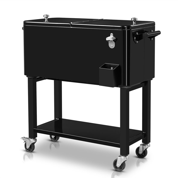 Black Metal 80 Qt. Outdoor Rolling Cooler Cart with Detached Lid
