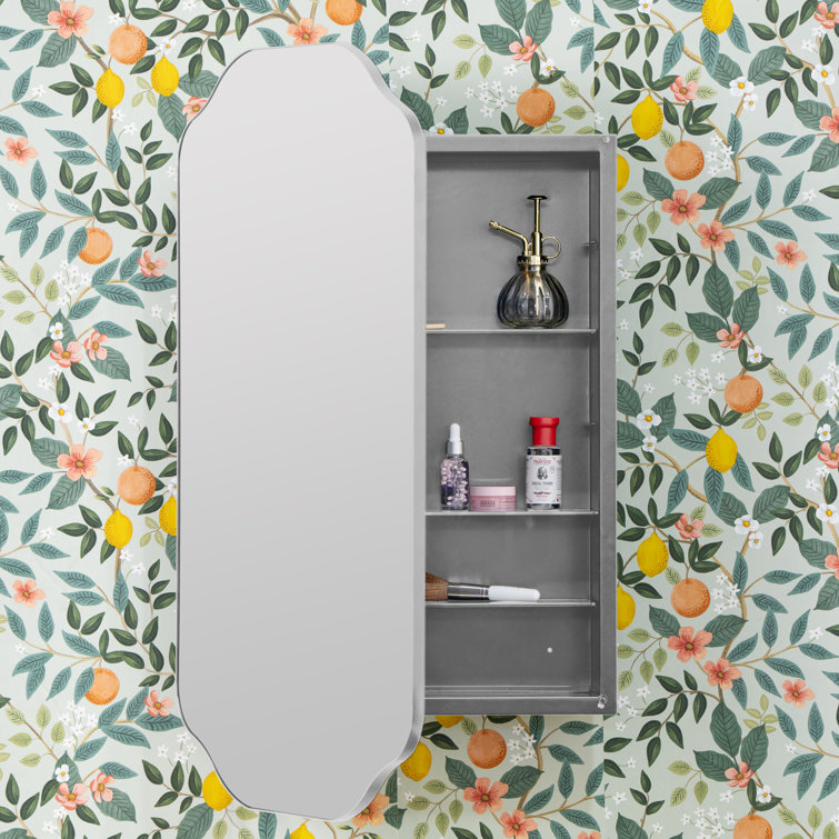Silver Mirrored Medicine Cabinet with Shaped Silhouette