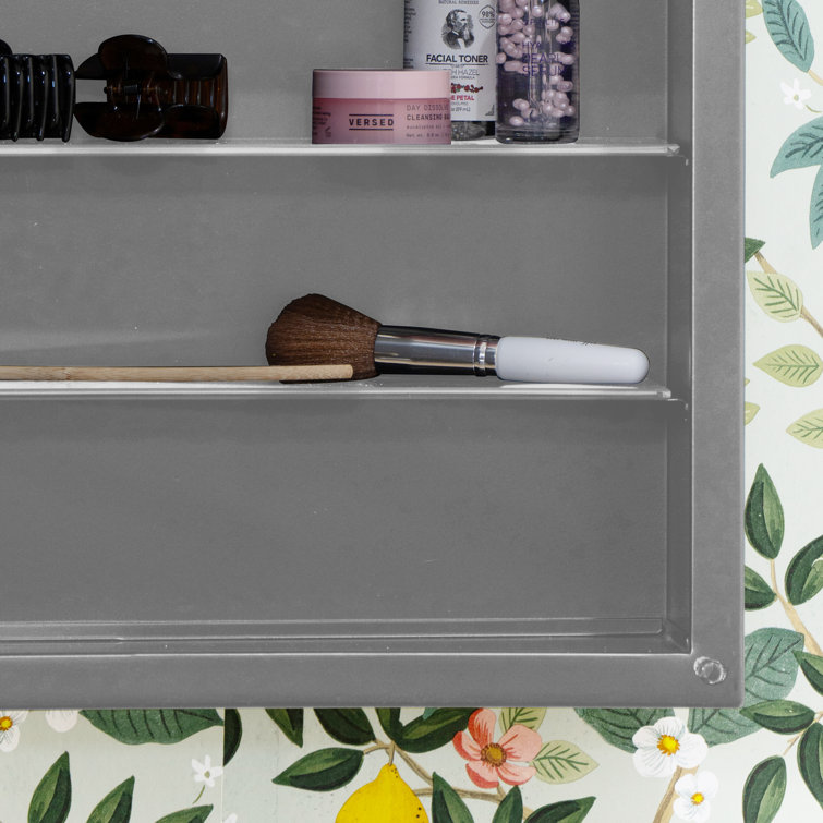 Silver Metal Slim Frame Medicine Cabinet with Mirror