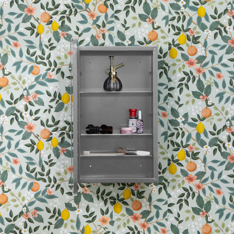 Silver Metal Slim Frame Medicine Cabinet with Mirror