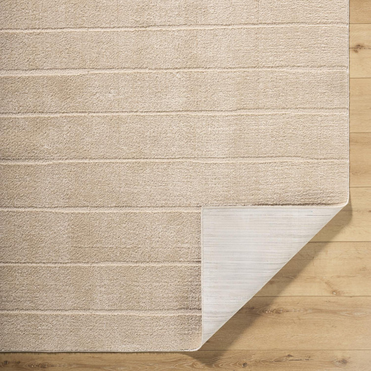 Taupe High Pile Striped Synthetic Area Rug