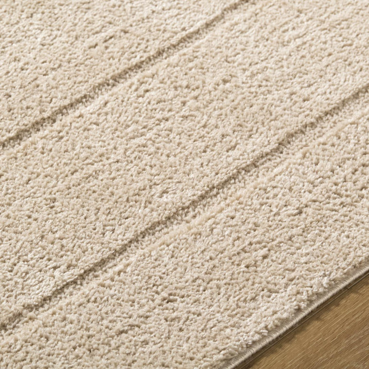 Taupe High Pile Striped Synthetic Area Rug