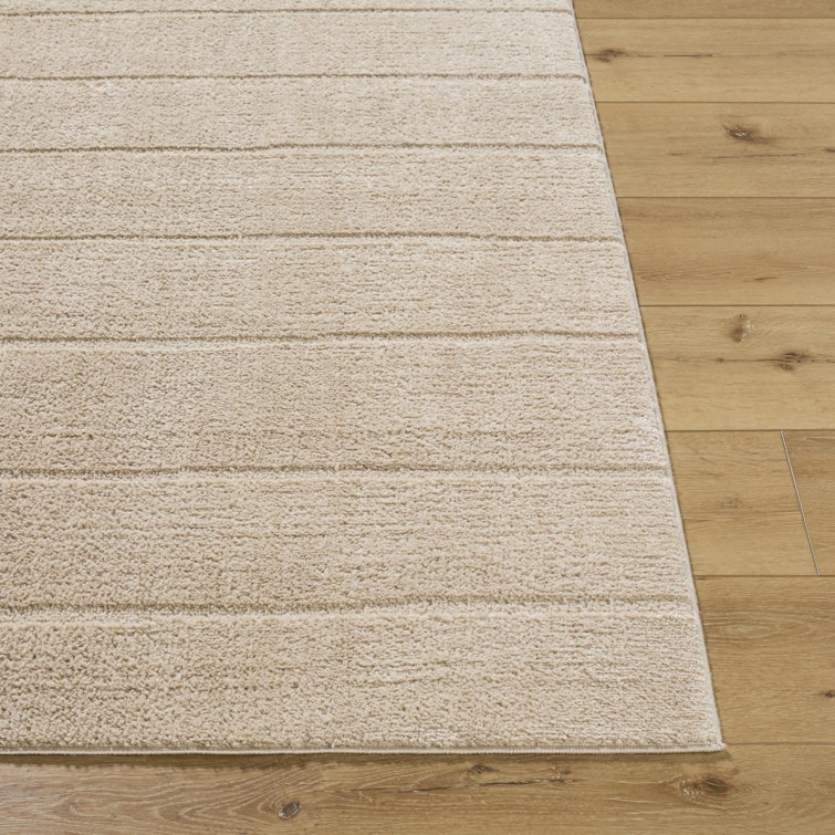 Taupe High Pile Striped Synthetic Area Rug