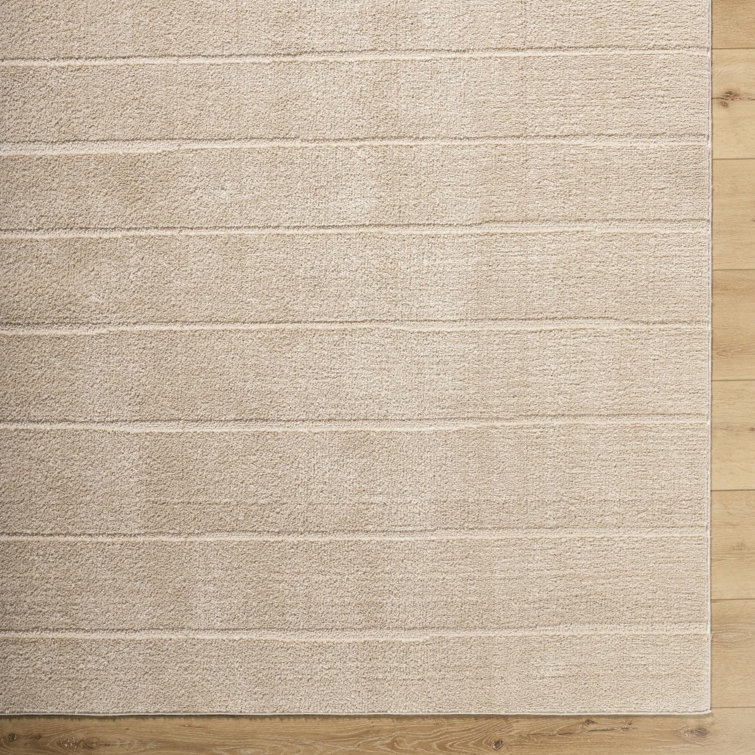 Taupe High Pile Striped Synthetic Area Rug