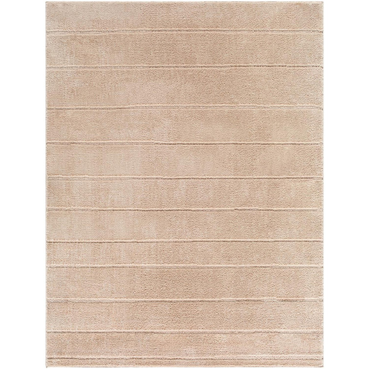 Taupe High Pile Striped Synthetic Area Rug