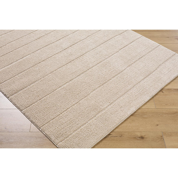 Taupe High Pile Striped Synthetic Area Rug