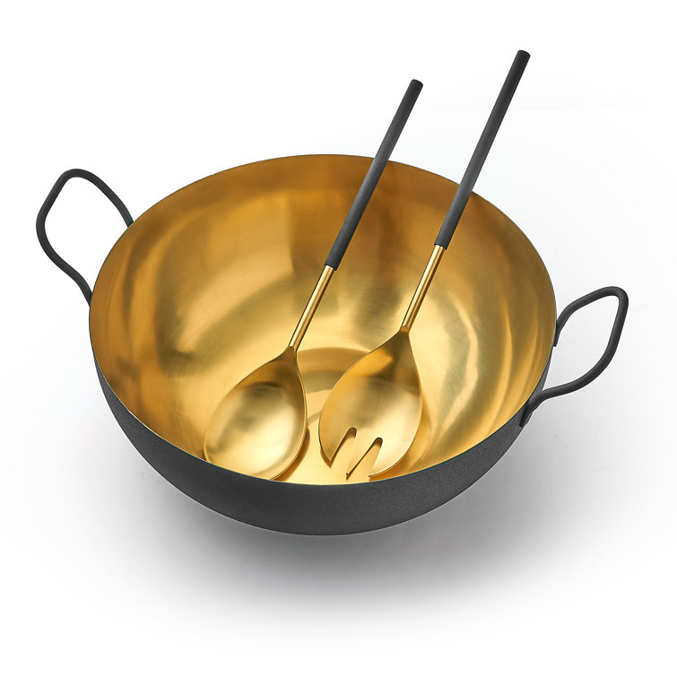 Encalmo Black and Gold Glass Salad Serving Bowl