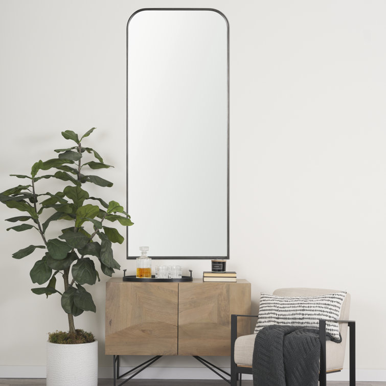 Tall Black Metal Arched Mirror with Sleek Design