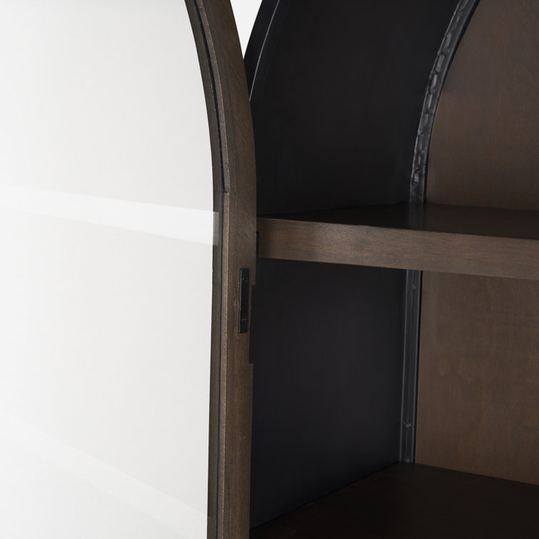 Dark Brown Mango Wood and Iron Arched Curio Cabinet