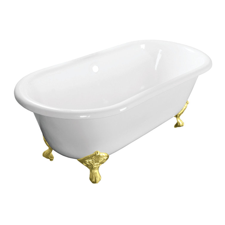 Aqua Eden 60-Inch White Cast Iron Clawfoot Tub with Polished Brass Feet