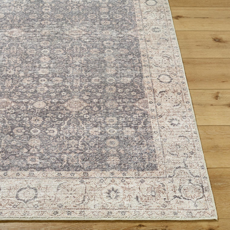 Charcoal and Tan Synthetic Vintage Floral Area Rug 5'2" x 7'