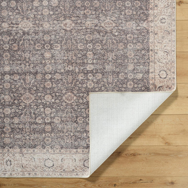 Charcoal and Tan Synthetic Vintage Floral Area Rug 5'2" x 7'