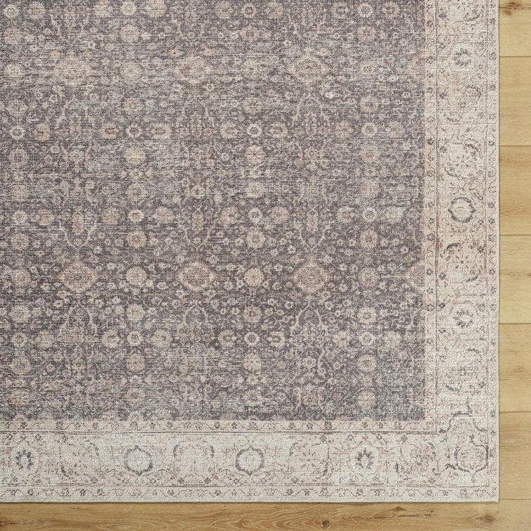 Charcoal and Tan Synthetic Vintage Floral Area Rug 5'2" x 7'