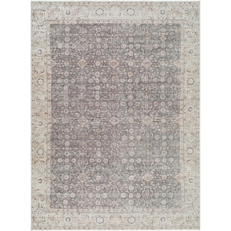 Charcoal and Tan Synthetic Vintage Floral Area Rug 5'2" x 7'