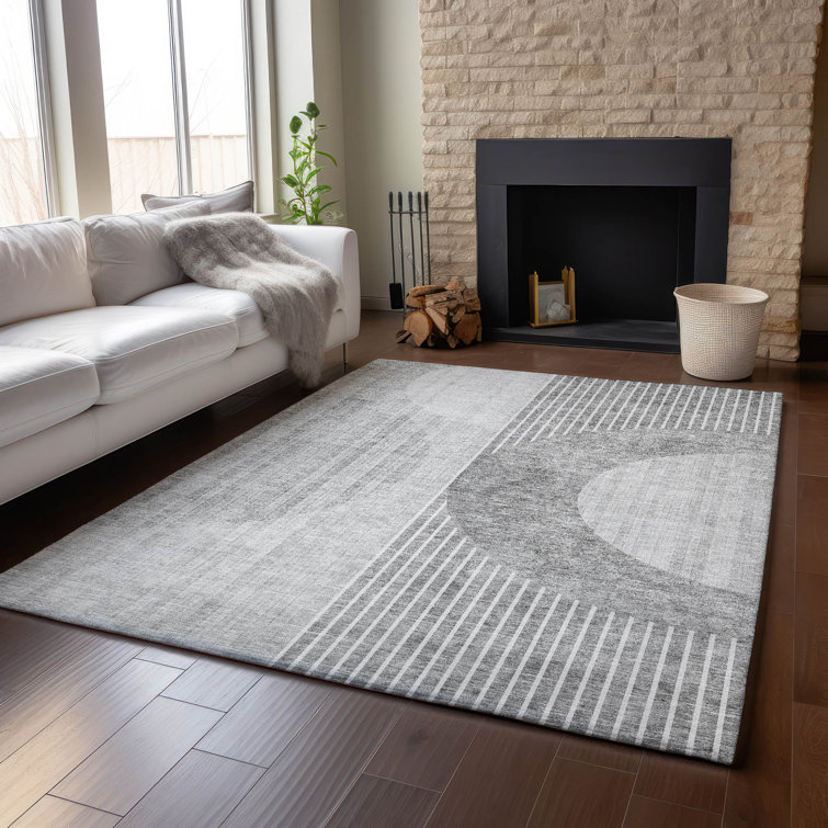 Gray Rectangular Microfiber Machine Washable Rug, 46" x 30"